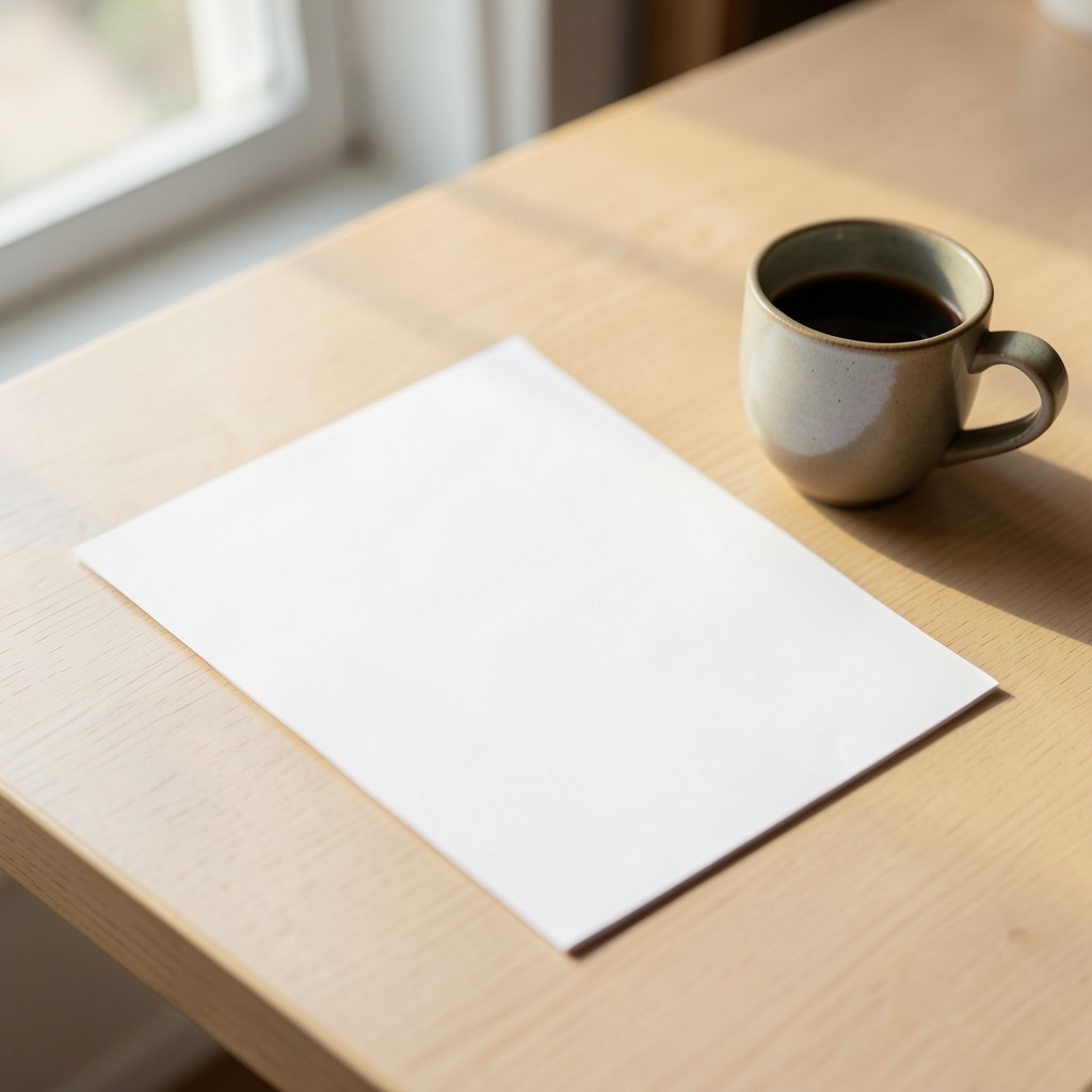 One-page Monday briefing printout beside a coffee cup on a clean desk